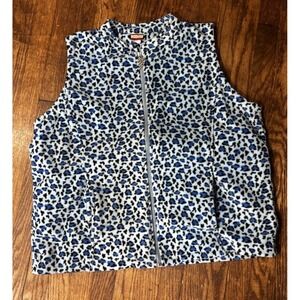 Tudor‎ Court Fleece Vest Jacket Womens XL Full Zip Pockets Animal Print Blue